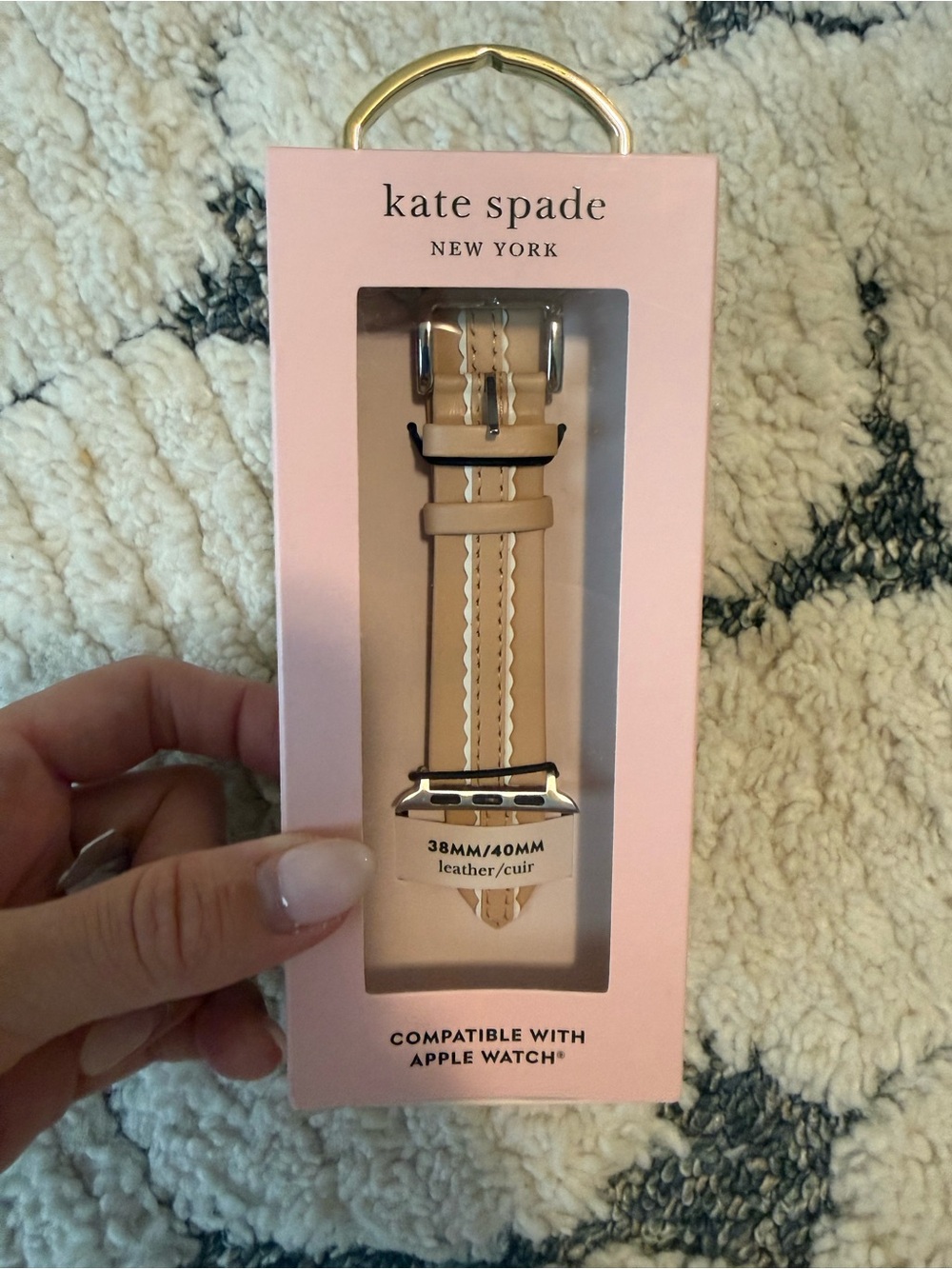 New kate spade New York Tan/Blush Leather Watch Band with White Scallop Trim